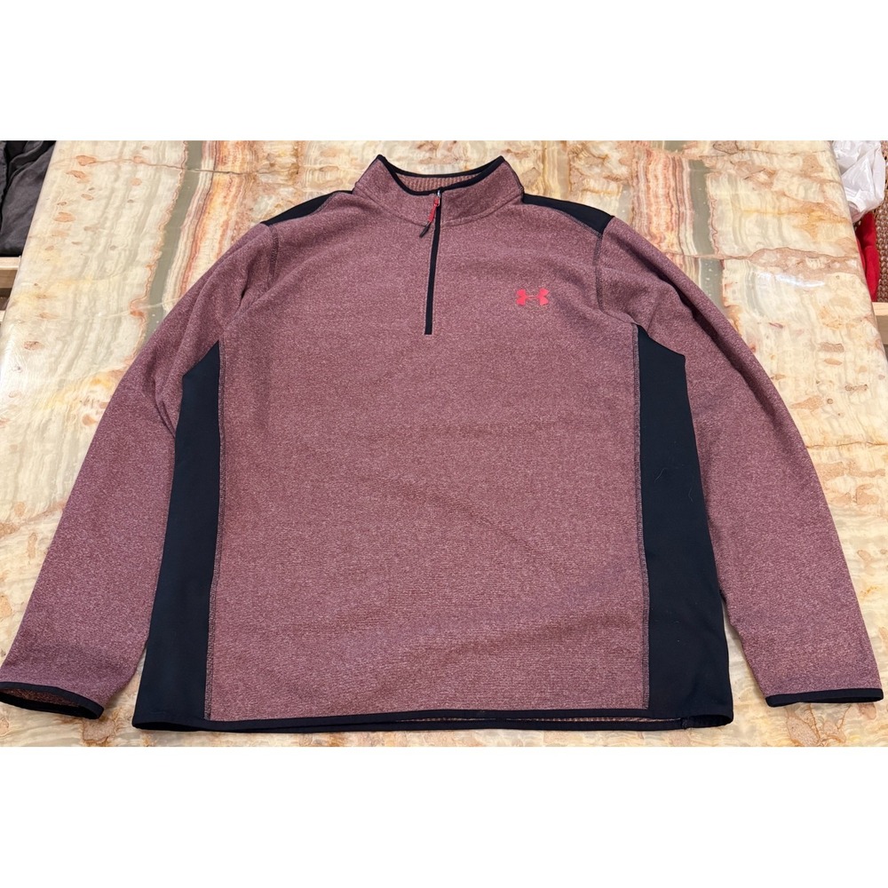 Under Armour Cold Gear Mens Pullover Maroon Black Fleece 1/4 Zip Performance 2XL - Picture 1 of 6